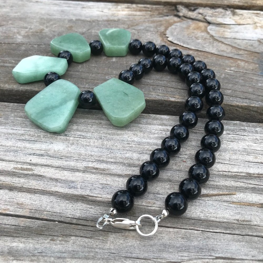 Genuine Natural Jade Nephrite Black Onyx Cleopatra Necklace Sterling Silver 925 - Picture 10 of 13